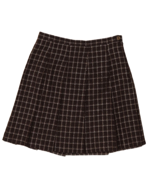 Vintage Womens Pleated Skirt UK 10 Small W26 Brown Check Wool