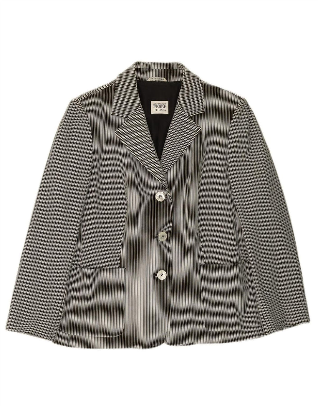 GIANFRANCO FERRE Womens 3 Button Blazer Jacket UK 18 XL Grey Striped