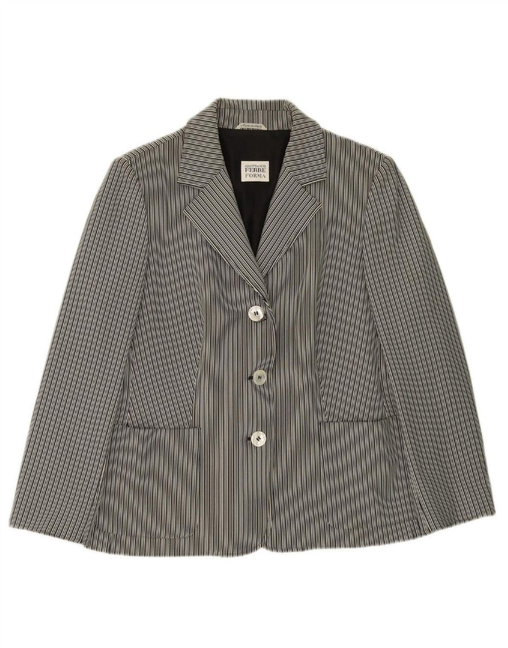 GIANFRANCO FERRE Womens 3 Button Blazer Jacket UK 18 XL Grey Striped