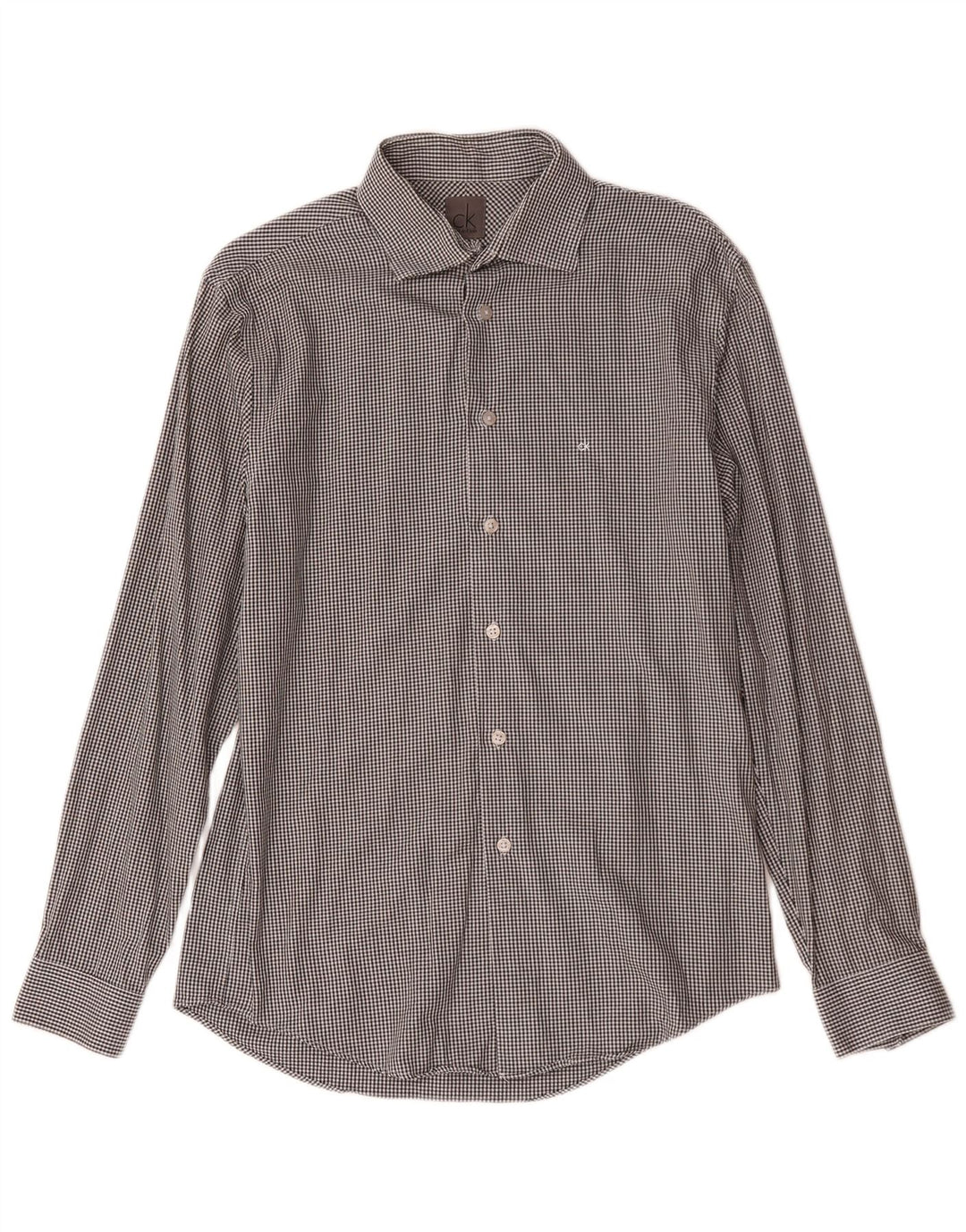 Calvin Klein Mens Slim Fit Shirt Size 39 15 1/2 Medium Grey Houndstooth