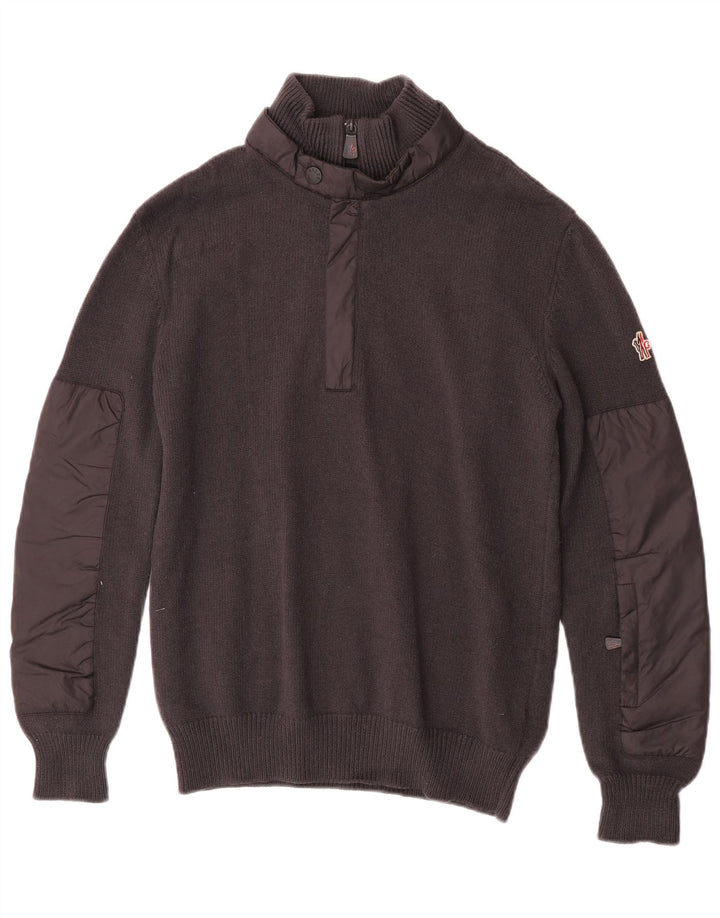 Moncler Mens Zip Neck Jumper Sweater Large Grey Wool