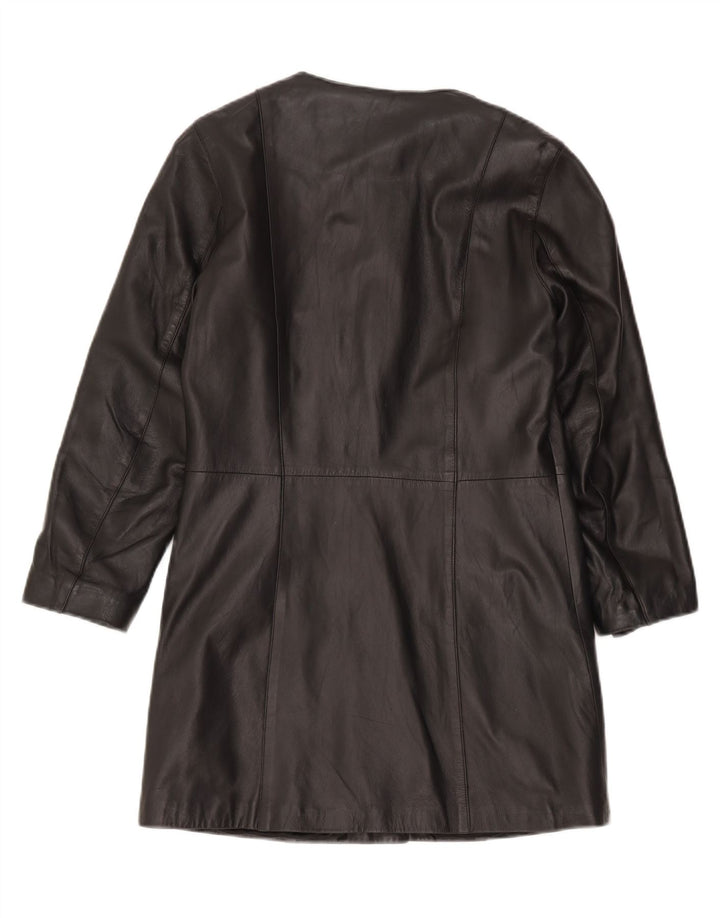 Zen Womens Leather Coat IT 42 Medium Black Leather