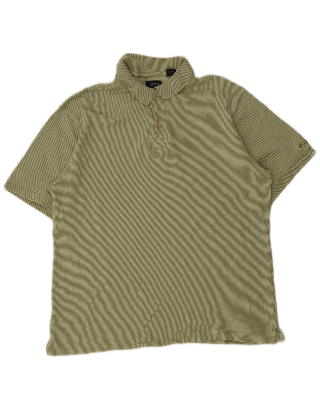 Izod Mens Polo Shirt Medium Green Pinstripe Cotton