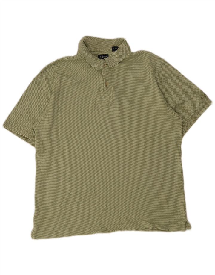 Izod Mens Polo Shirt Medium Green Pinstripe Cotton