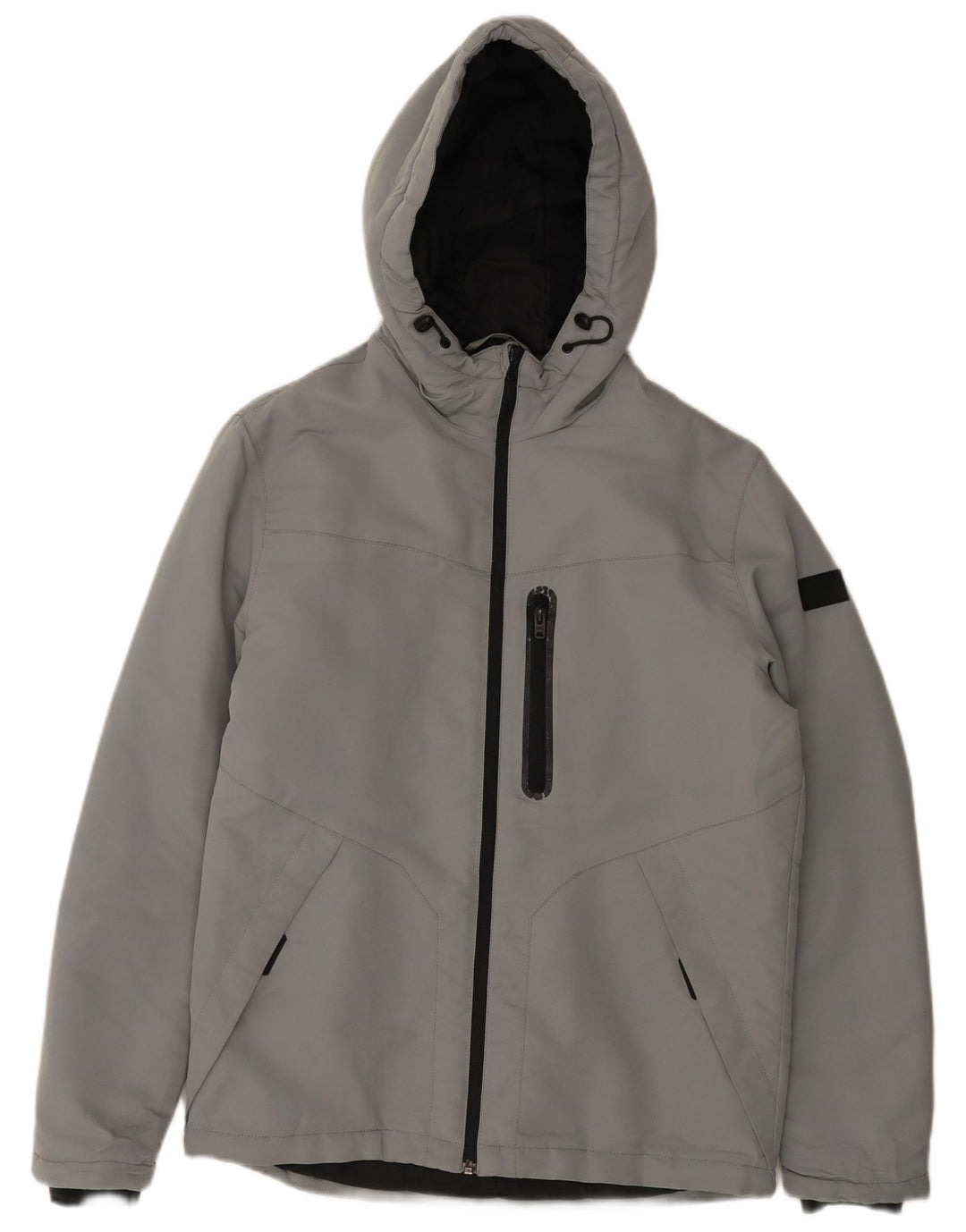 JACK & JONES Mens Hooded Windbreaker Jacket UK 38 Medium Grey Polyester