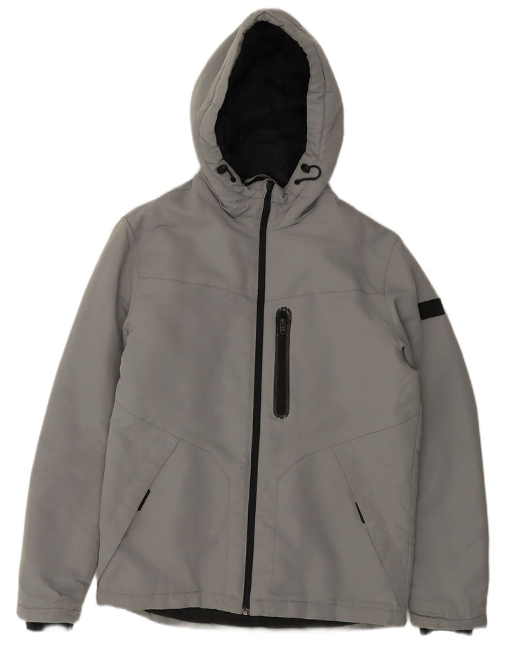 JACK & JONES Mens Hooded Windbreaker Jacket UK 38 Medium Grey Polyester