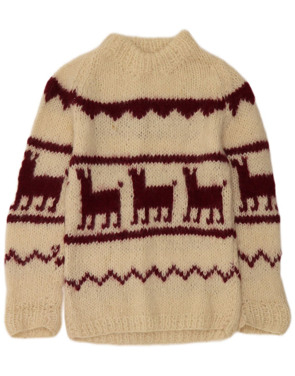 Vintage Womens Crew Neck Jumper Sweater UK 14 Medium Off White Aztec