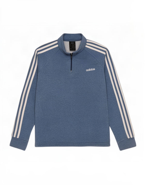 Adidas Womens Zip Neck Sweatshirt Jumper UK 12/14 Medium Blue Cotton