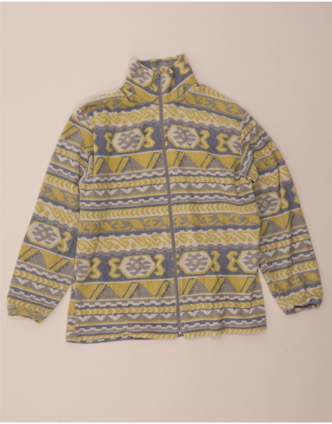 Vintage Womens Fleece Jacket UK 20 2XL Yellow Geometric