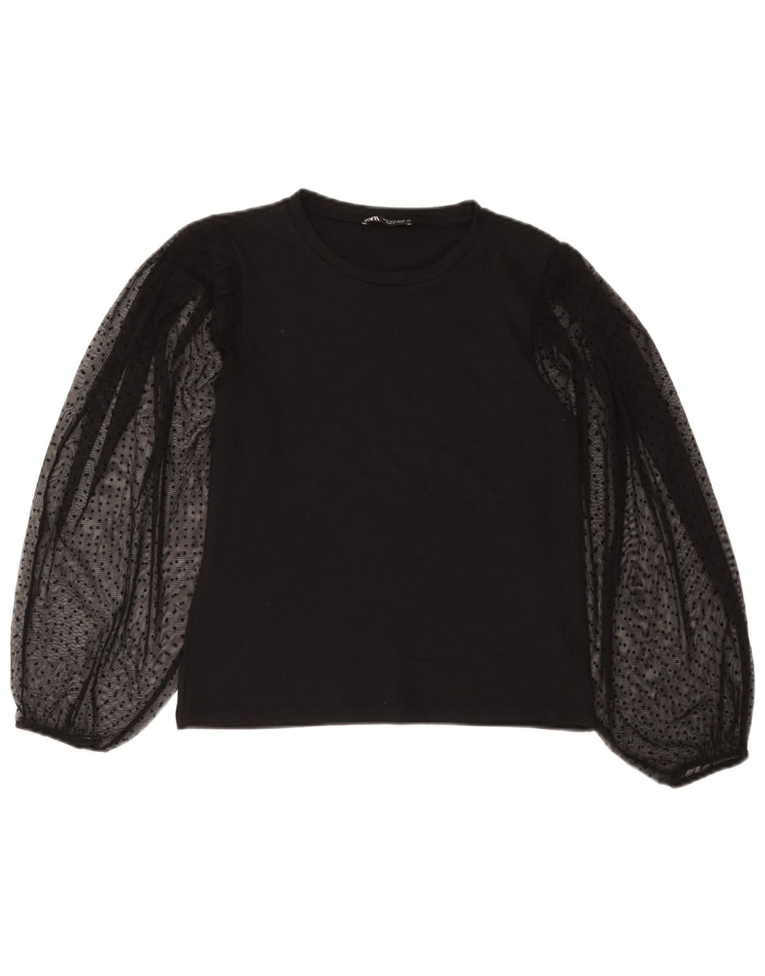 Zara Womens Long Sleeve Blouse Top UK 10 Small Black Polka Dot Polyester