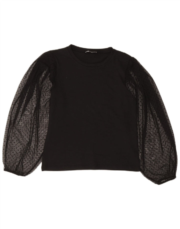 Zara Womens Long Sleeve Blouse Top UK 10 Small Black Polka Dot Polyester