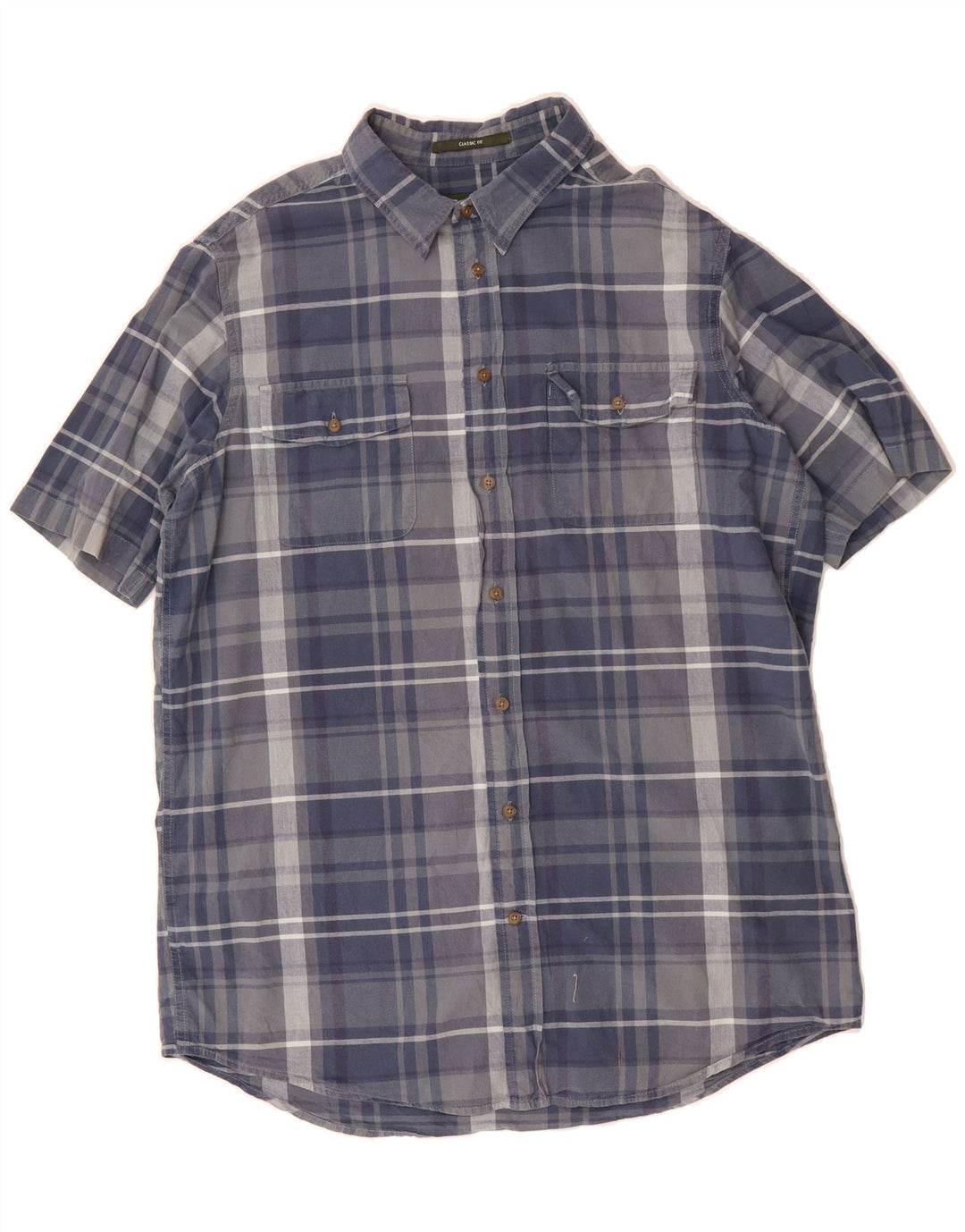 EDDIE BAUER Mens Classic Fit Short Sleeve Shirt Large Navy Blue Check Vintage Eddie Bauer and Second-Hand Eddie Bauer from Messina Hembry 