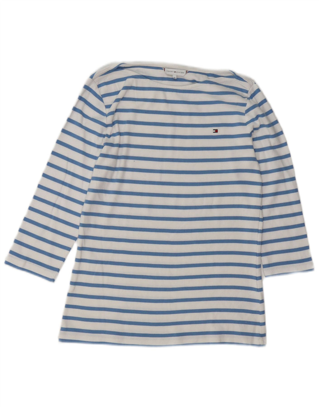 Tommy Hilfiger Womens Top 3/4 Sleeve UK 12 Medium Blue Striped Cotton