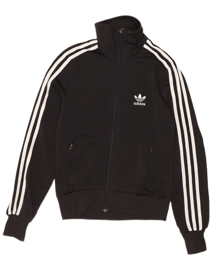 Adidas Womens Graphic Tracksuit Top Jacket EU 36 Small Black Polyester