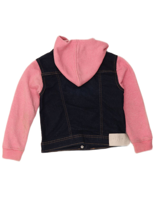 Dkny Girls Hooded Denim Jacket 5-6 Years Navy Blue Colourblock Cotton