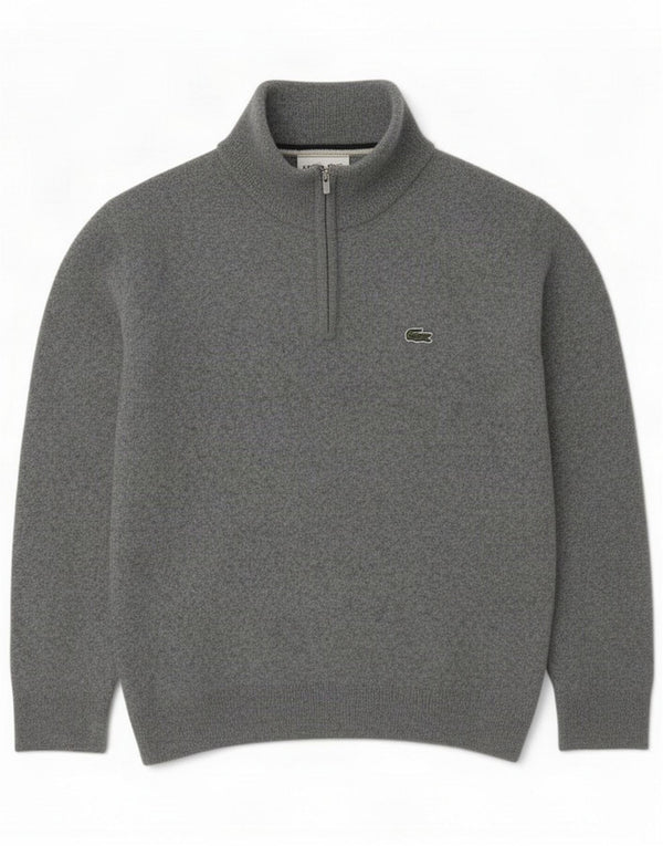 Lacoste Boys Zip Neck Jumper Sweater 12-13 Years Grey Wool