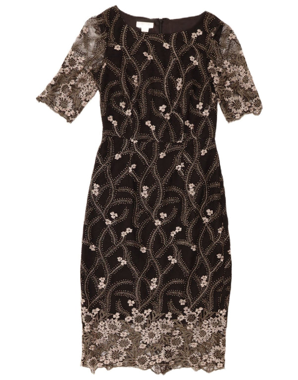 Monsoon Womens Lace Sheath Dress UK 8 Small  Black Floral Nylon