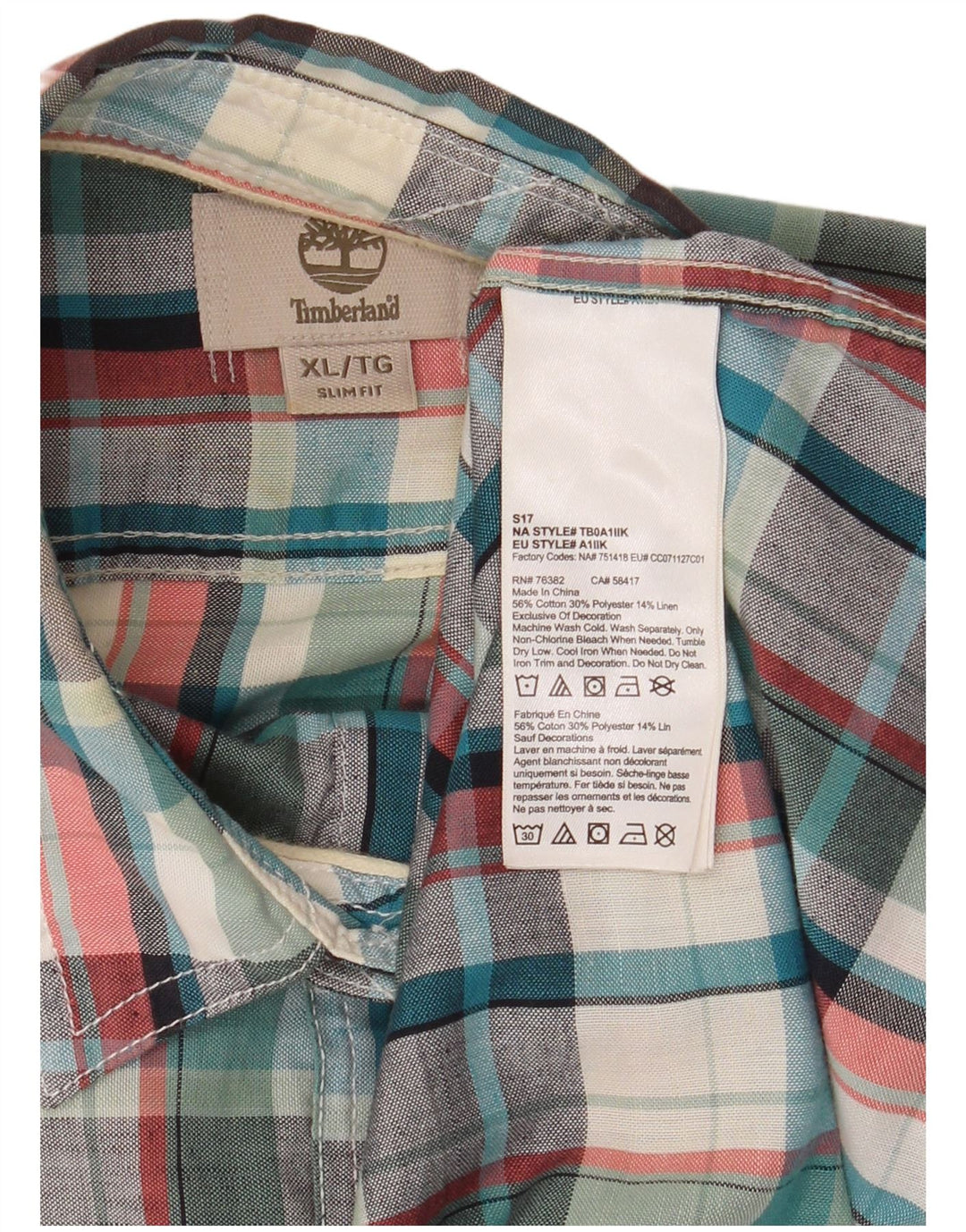 TIMBERLAND Mens Slim Fit Short Sleeve Shirt XL Multicoloured Check Cotton