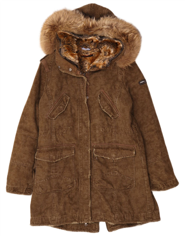 Frieda & Freddies Womens Hooded Parka Jacket EU 40 Medium Khaki Cotton
