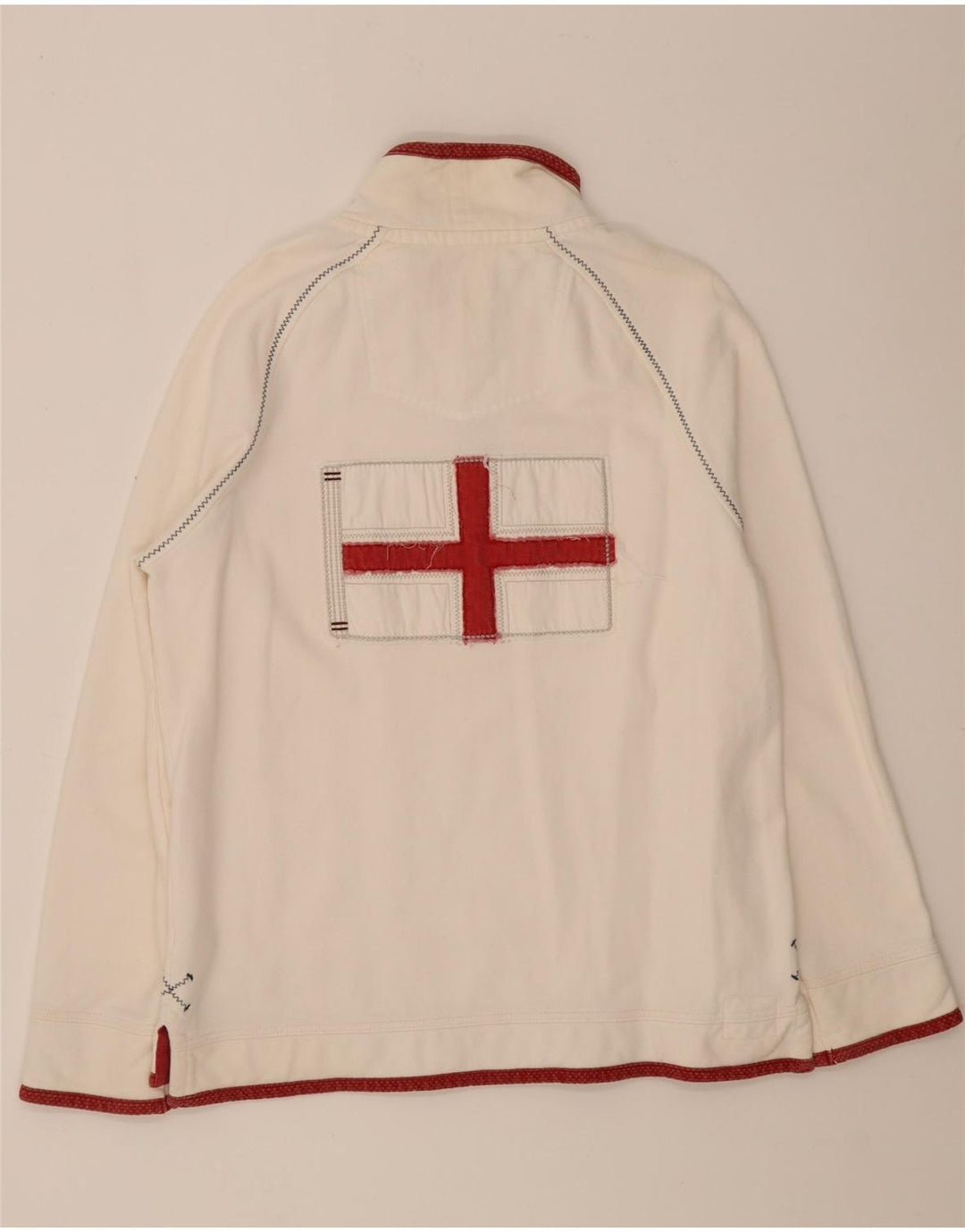 Fat Face Mens Graphic Zip Neck Sweatshirt Jumper Medium White Cotton