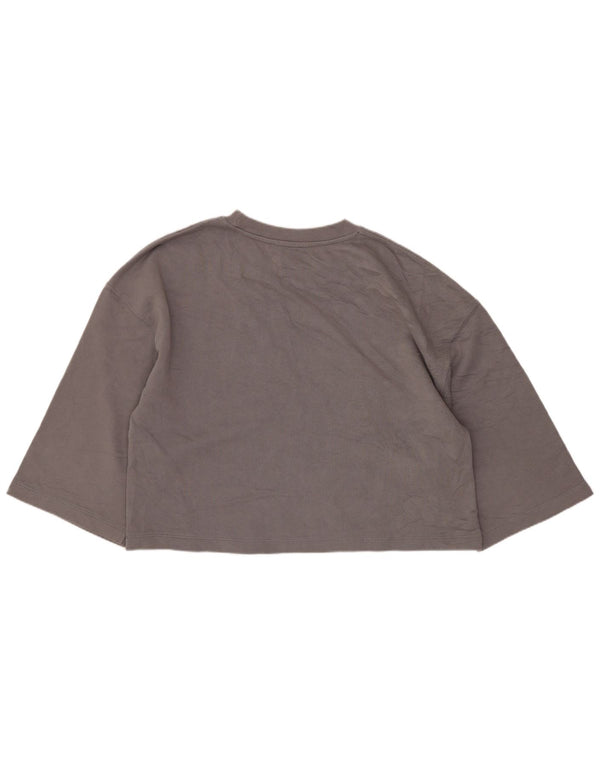 Zara Womens Crop 3/4 Sleeve Sweatshirt Jumper UK 16 Large Grey Cotton