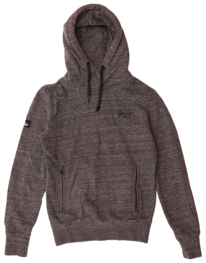 SUPERDRY Mens Hoodie Jumper Small Grey Flecked Cotton