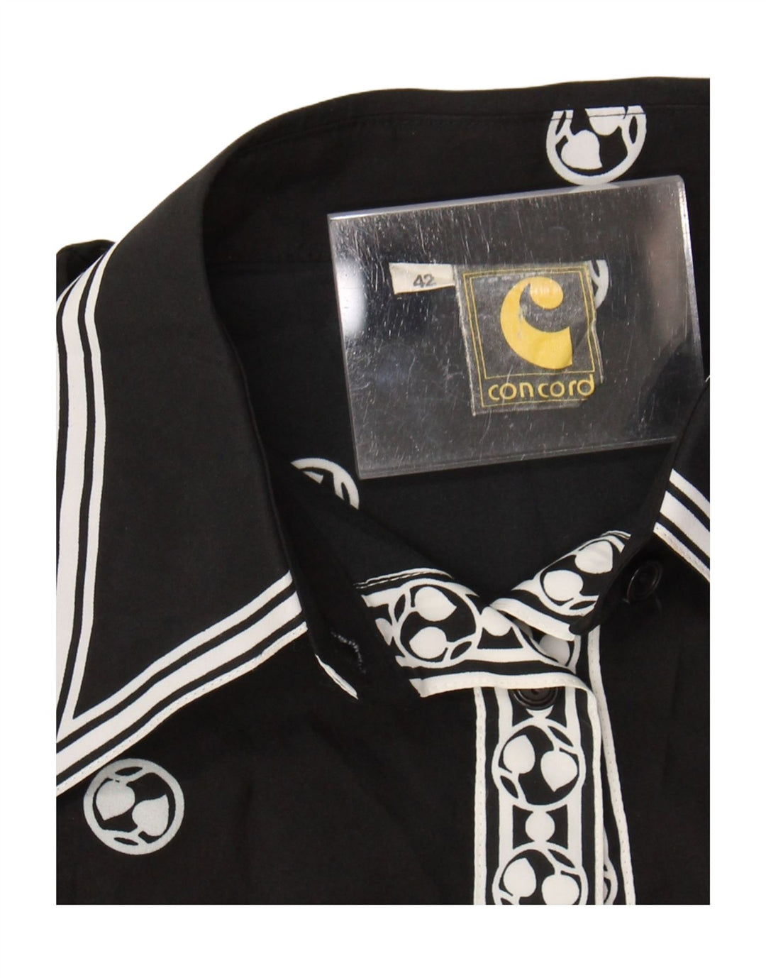 Vintage Womens Shirt Blouse EU 42 Large Black Geometric Polyester