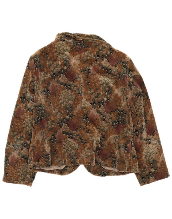 Vintage Womens Velvet 4 Button Blazer Jacket UK 14 Medium Brown Floral