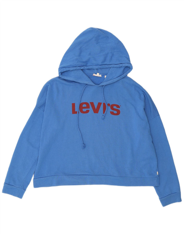 LEVI'S Womens Graphic Oversized Hoodie Jumper UK 16 Large Blue Cotton