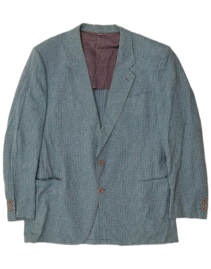 Nino Cerruti Mens 2 Button Blazer Jacket IT 54 2XL Blue Check Cotton