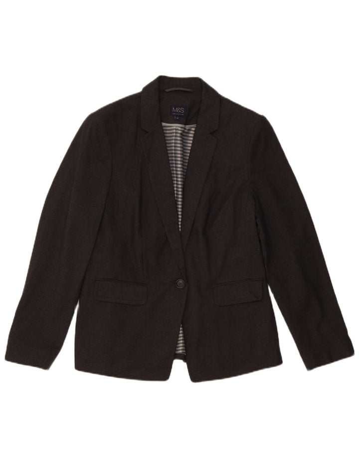 Marks & Spencer Womens 1 Button Blazer Jacket UK 14 Large Grey Flecked