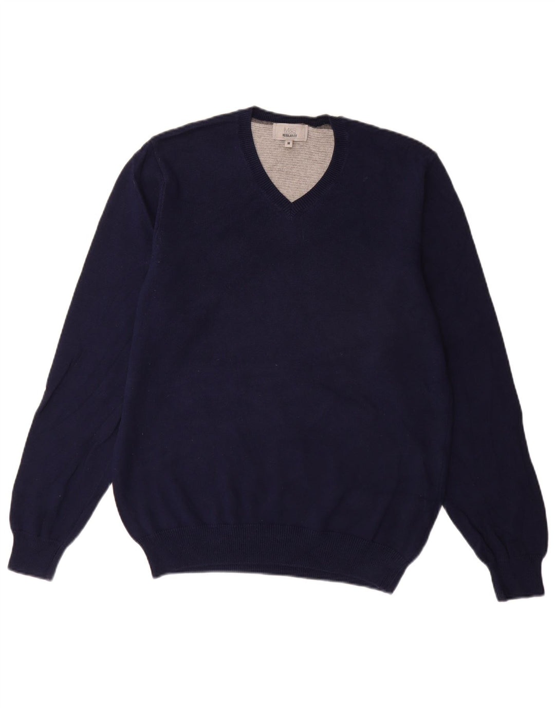 Marks & Spencer Mens Regular Fit V-Neck Jumper Sweater Medium Navy Blue