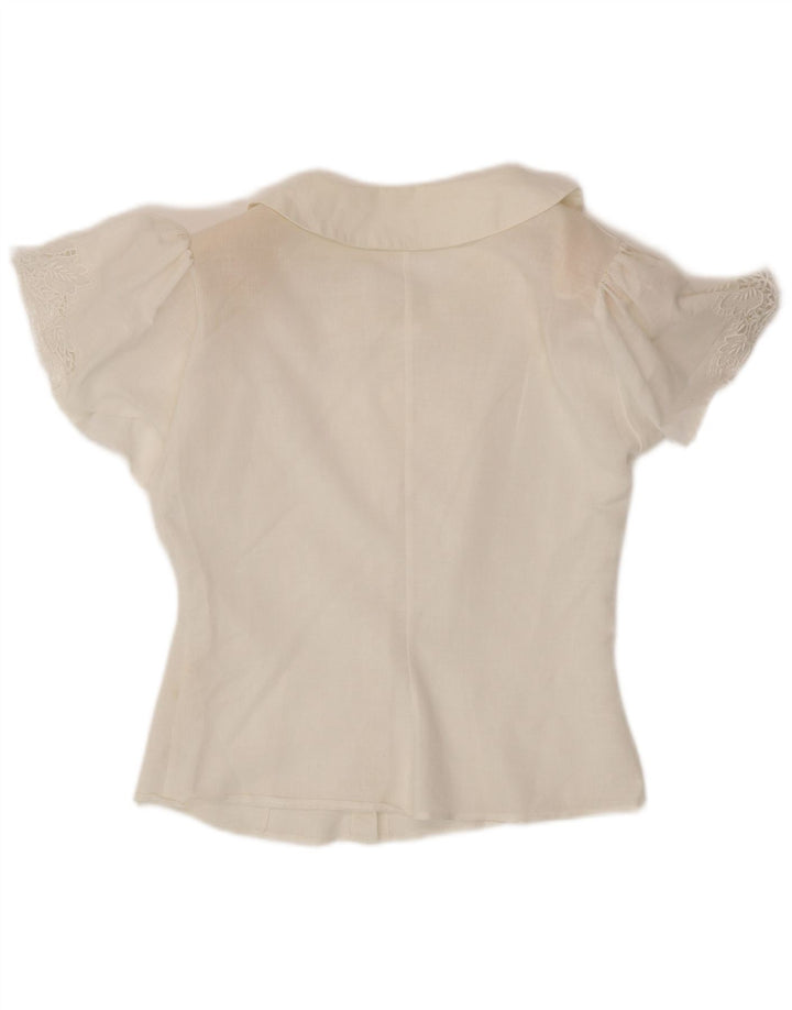 VINTAGE Womens Short Sleeve Shirt Blouse UK 12 Medium White Cotton