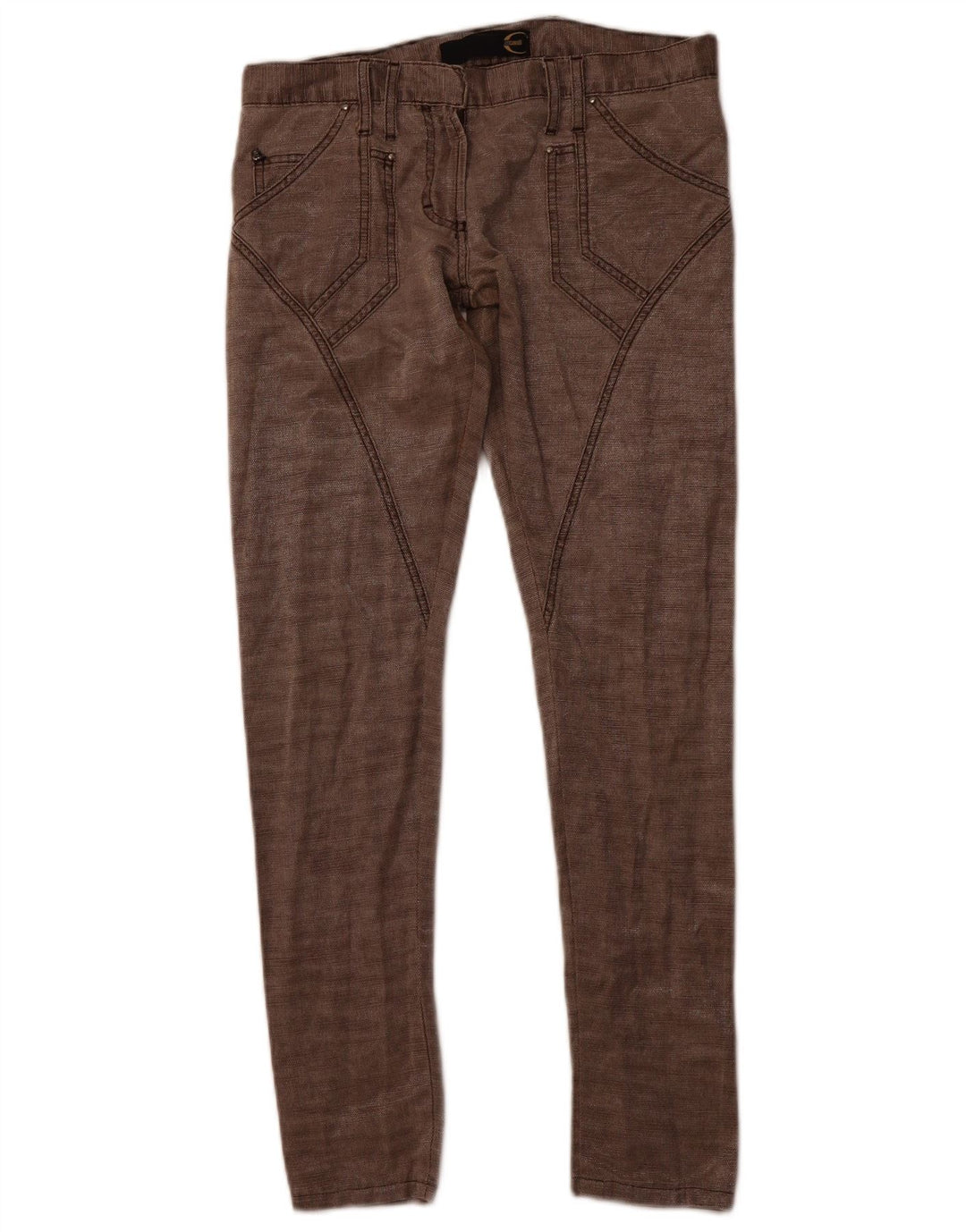 JUST CAVALLI Womens Slim Casual Trousers IT 40 Small W30 L30 Brown Cotton
