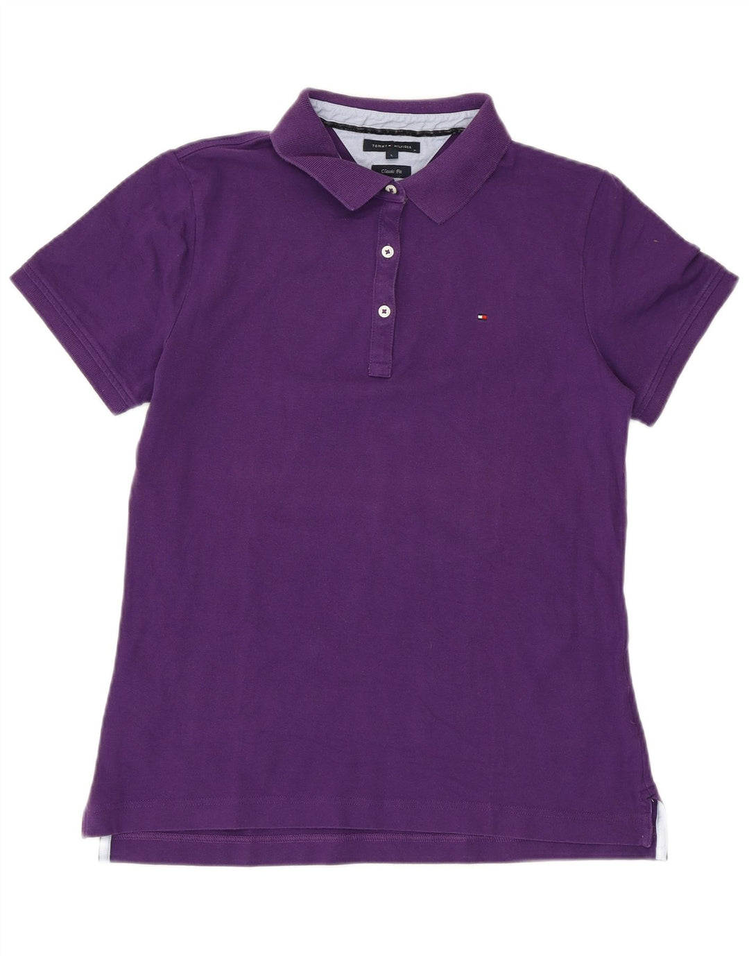 TOMMY HILFIGER Womens Classic Fit Polo Shirt UK 14 Large Purple Cotton