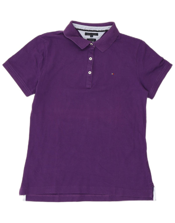 TOMMY HILFIGER Womens Classic Fit Polo Shirt UK 14 Large Purple Cotton