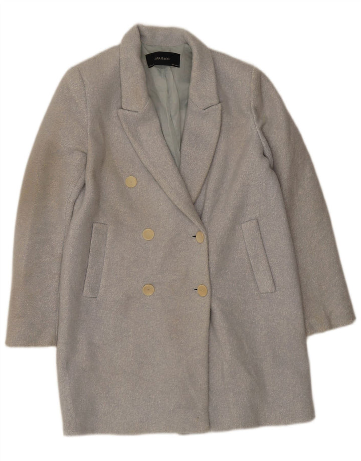Zara Womens Oversized Double Breasted Coat UK 6 XS Blue Flecked