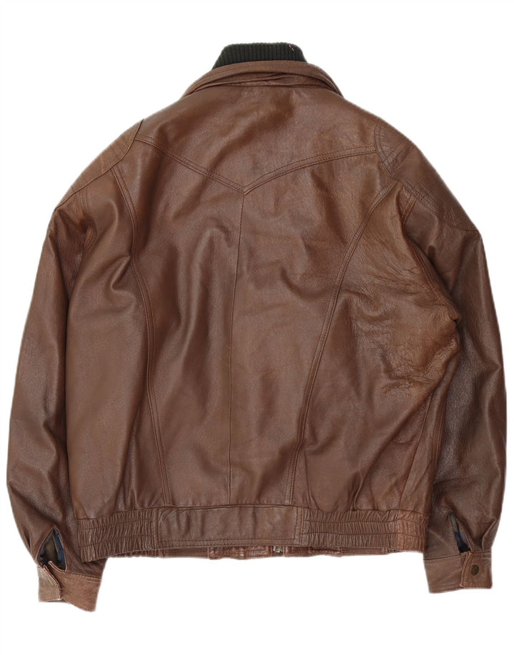 VINTAGE Mens Loose Fit Leather Jacket UK 34 XS Brown Leather