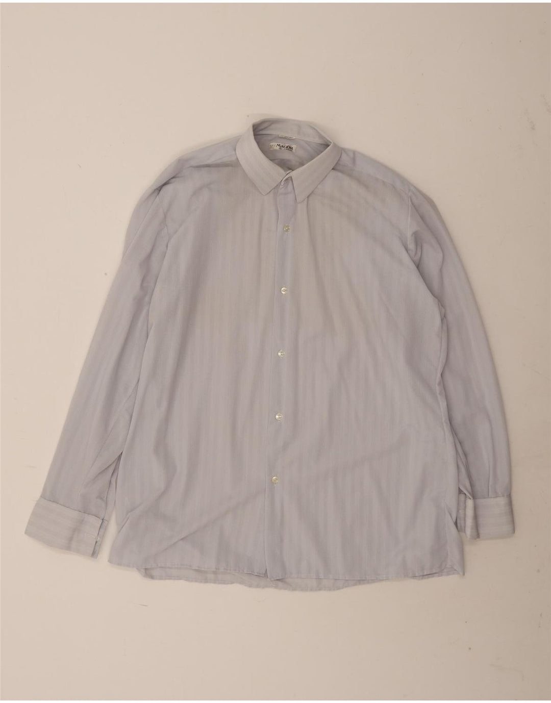 Vintage Mens Shirt Size 42 Large Blue Striped Polyamide