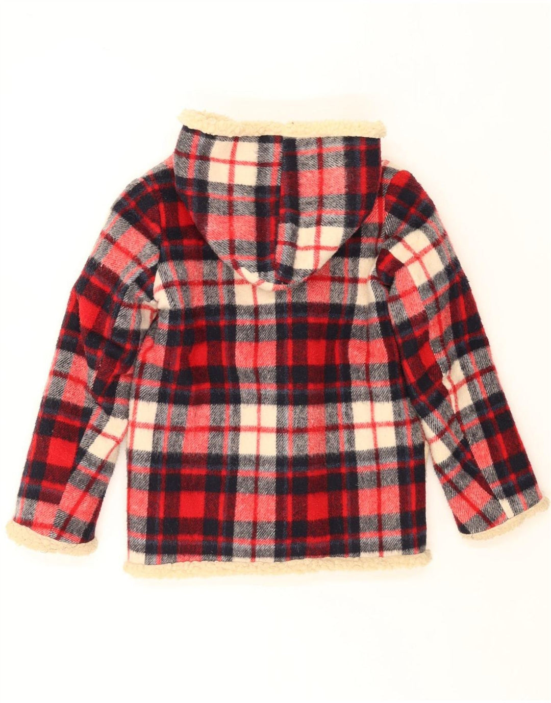 SIMONE Girls Hooded Sherpa Duffle Jacket 9-10 Years Red Check