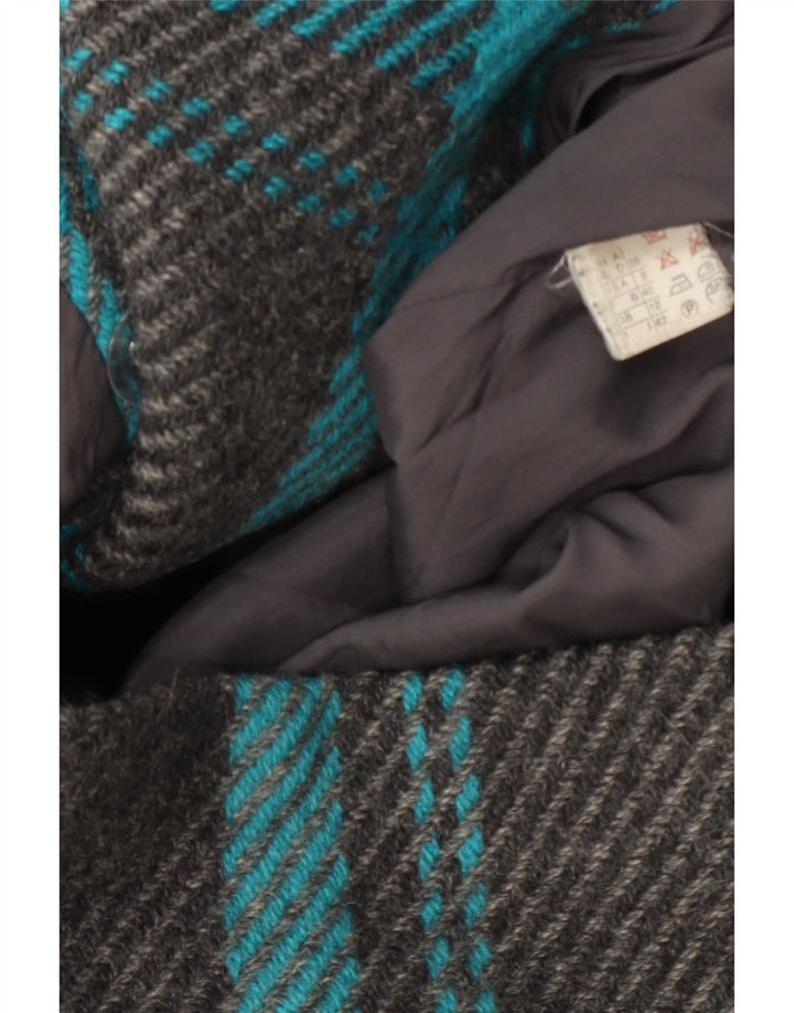 Vintage Womens Double Breasted Coat UK 12 Medium Turquoise Plaid Wool