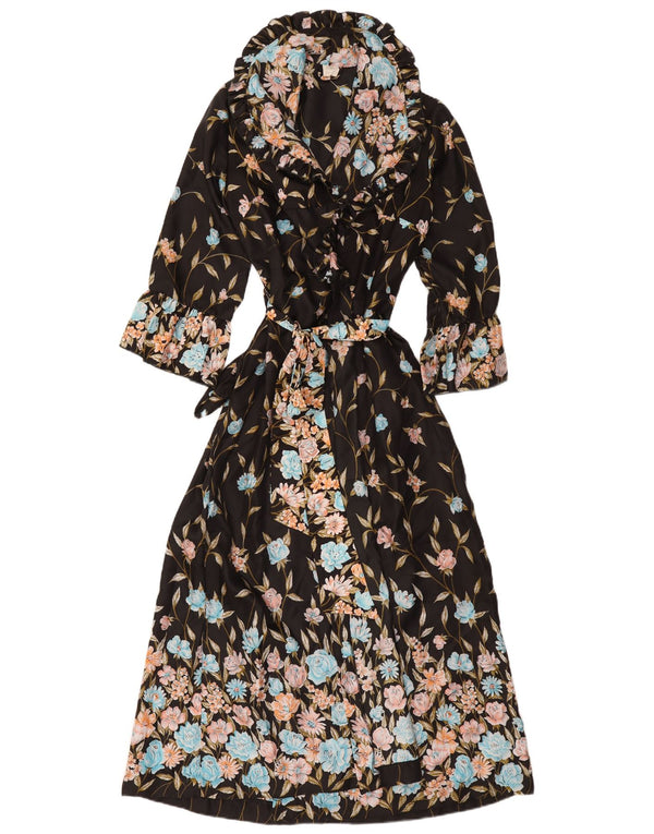 Vintage Womens Long Sleeve Robe Maxi Dress IT 44 Medium Black Floral