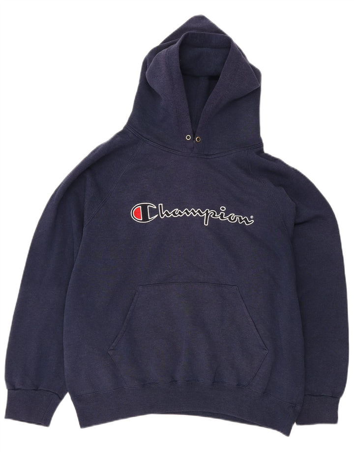CHAMPION Womens Graphic Oversized Hoodie Jumper UK 14 Medium Navy Blue
