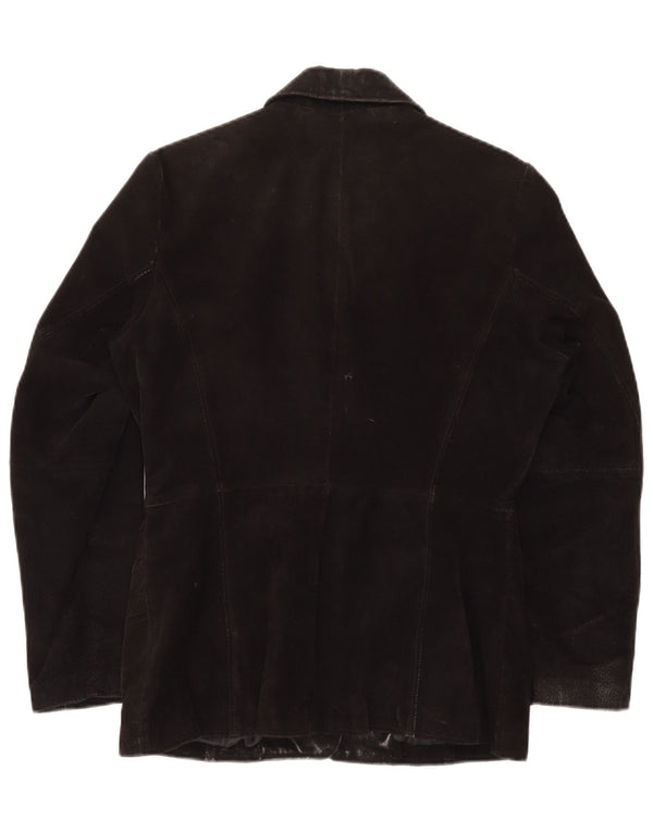 GYPSY Womens 3 Button Suede Blazer Jacket UK 14 Medium Black Leather