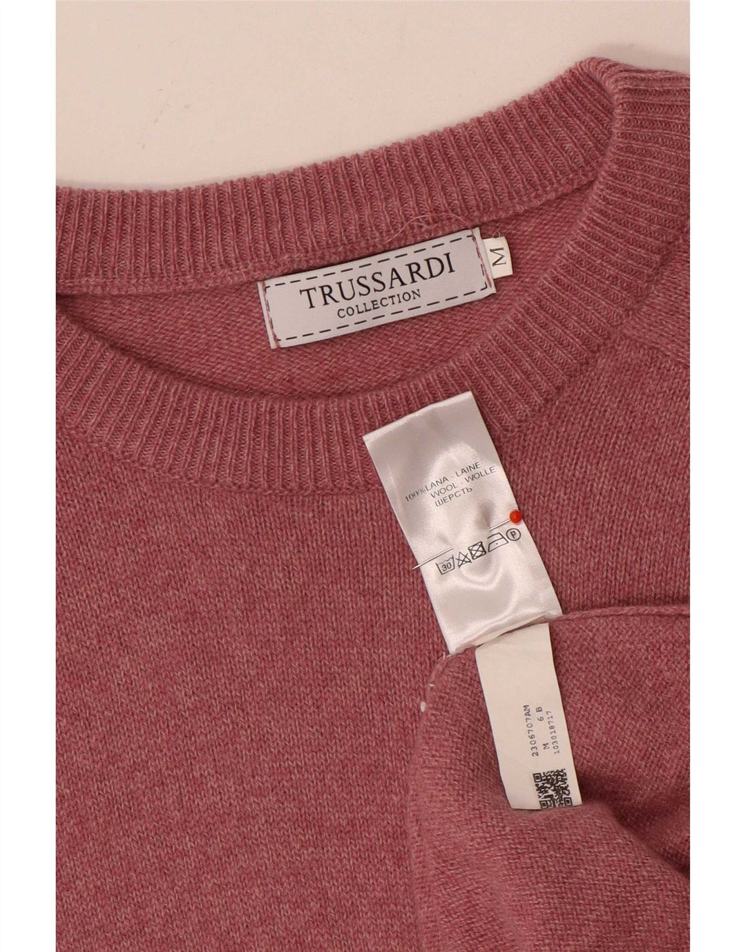 Trussardi Mens Crew Neck Jumper Sweater Medium Pink Wool