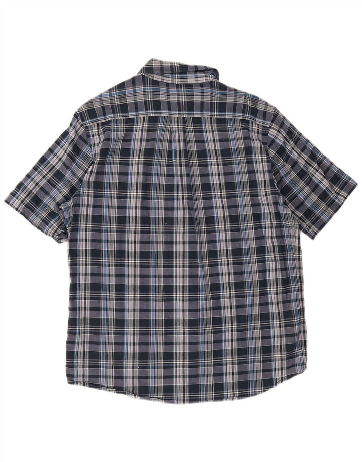Woolrich Mens Short Sleeve Regular Fit Shirt Large Blue Plaid Cotton