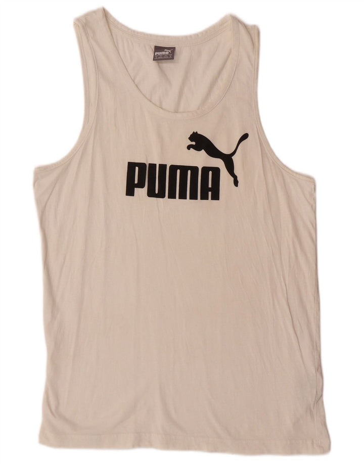 PUMA Mens Graphic Vest Top Medium Off White Cotton
