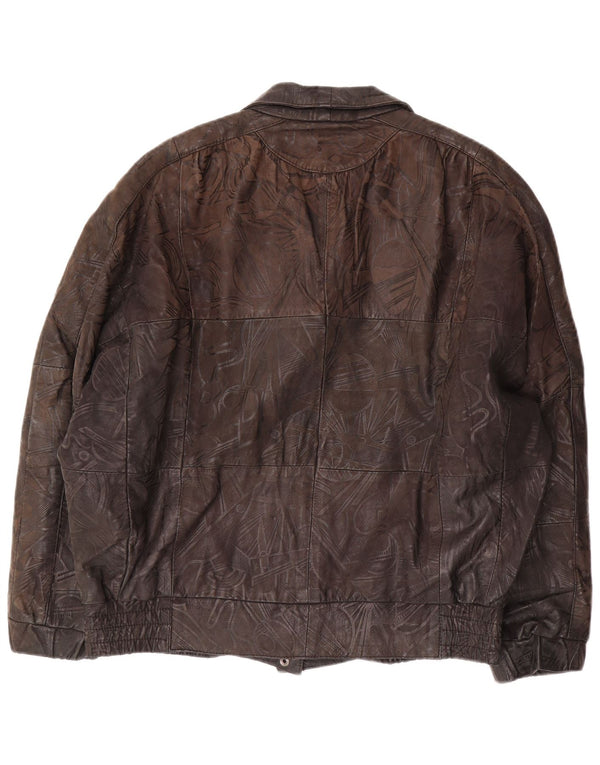 VINTAGE Womens Oversized Jacket EU 38 Medium Brown Geometric Leather