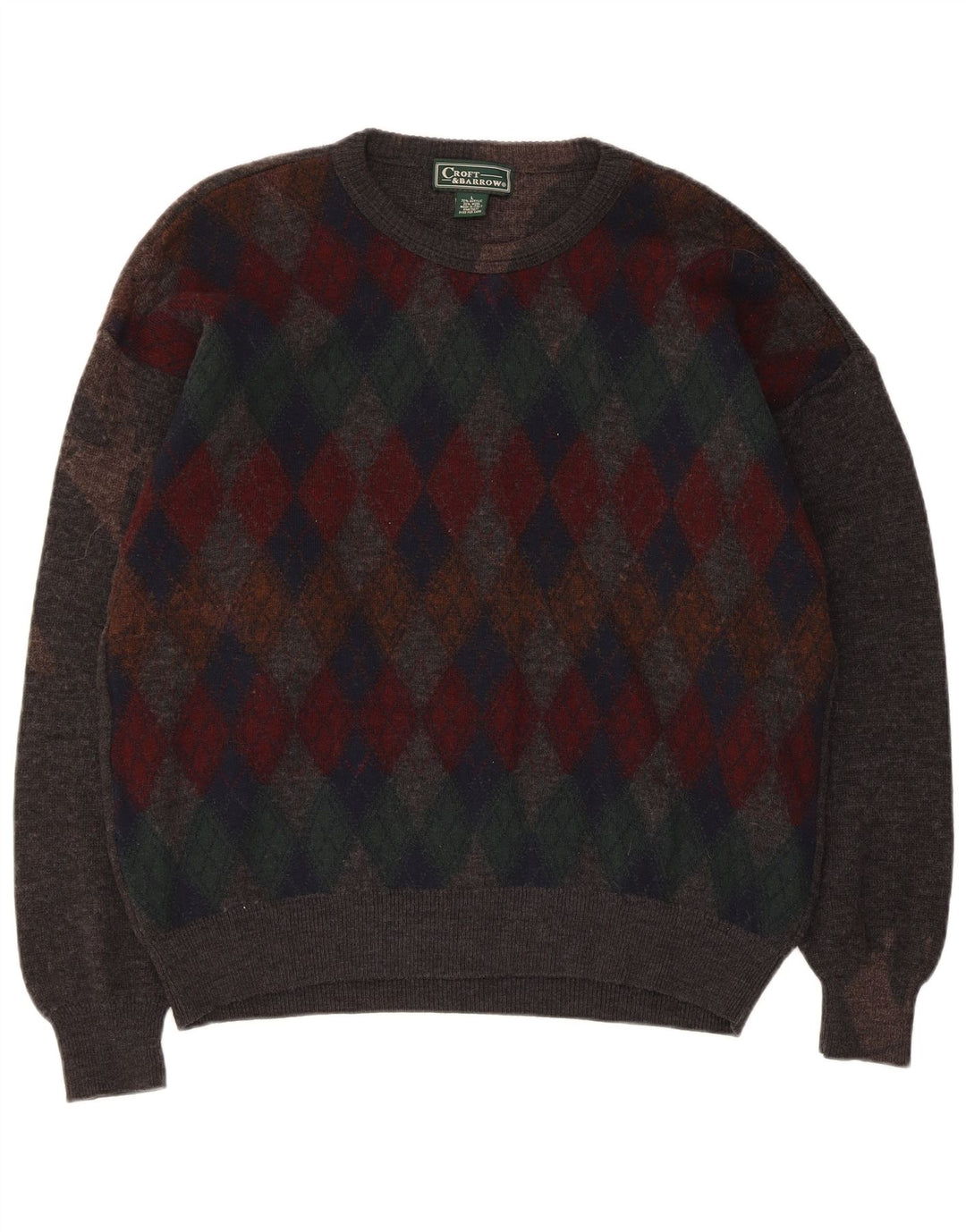 Croft & Barrow Mens Crew Neck Jumper Sweater Large Grey Argyle/Diamond