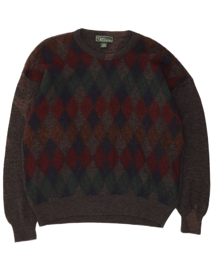 Croft & Barrow Mens Crew Neck Jumper Sweater Large Grey Argyle/Diamond